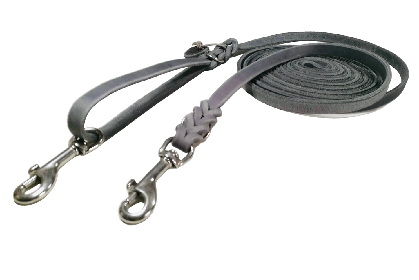 5 m mit zus. Karabiner in der Handschlaufe, Leine Leder Fettleder geflochten, Hundeleine