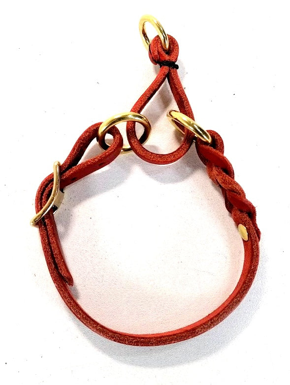 "Nelly" Zugstopp Halsband, geflochten, Fettleder, verstellbar, Handarbeit