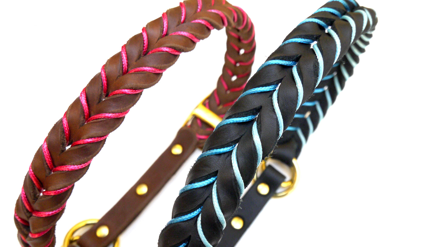 "Bruno" Zugstopp, Halsband geflochten, Leder, Fettleder, Hund