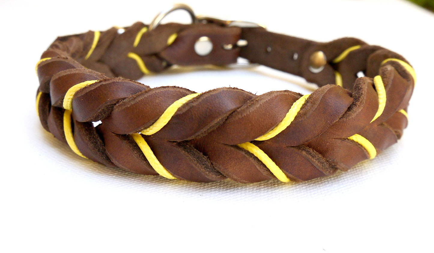 "Bruno" Zugstopp, Halsband geflochten, Leder, Fettleder, Hund