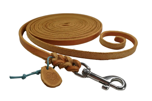 7 m ohne Handschlaufe, Leine Leder Fettleder geflochten Hundeleine Trailleine Mantrailing