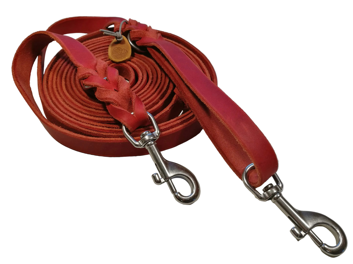 4 m mit zus. Karabiner in der Handschlaufe, Leine Leder Fettleder geflochten, Hundeleine