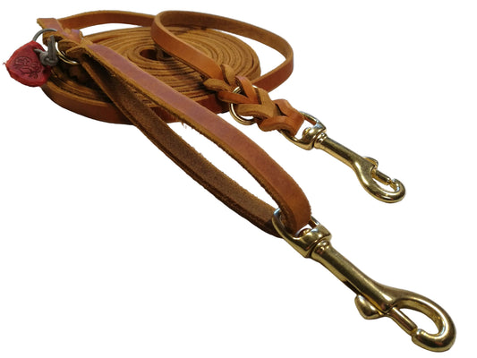 5 m mit zus. Karabiner in der Handschlaufe, Leine Leder Fettleder geflochten, Hundeleine