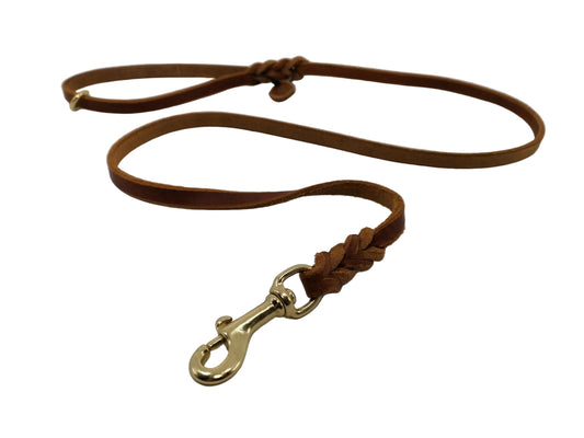 1 m einem Ring in der Handschlaufe, Leine Leder Fettleder geflochten, Hundeleine