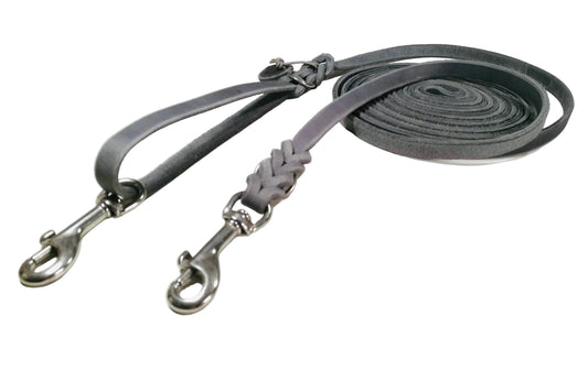 4 m mit zus. Karabiner in der Handschlaufe, Leine Leder Fettleder geflochten, Hundeleine