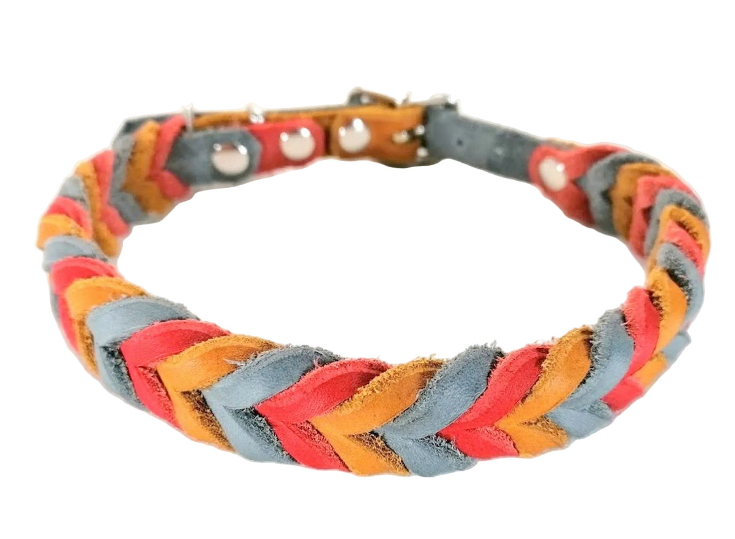 "Trio" Halsband dreifarbig geflochten, Fettleder, Leder, Hund