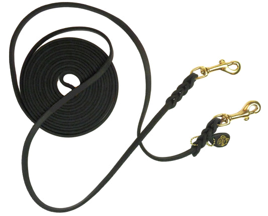 3 m Doppelleine schlicht, Leine Leder Fettleder geflochten, Hundeleine