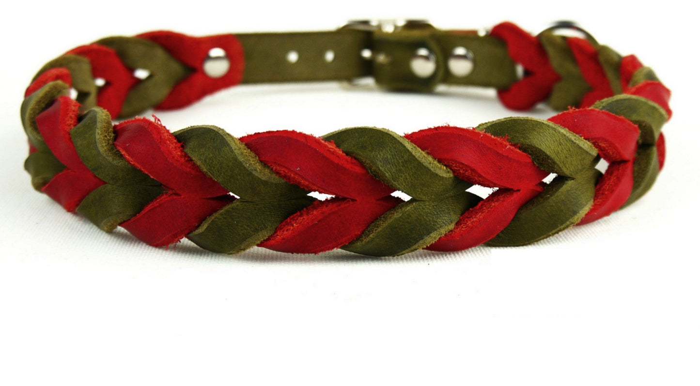 "Lilly" geflochten, Halsband, Leder, Fettleder, Hund