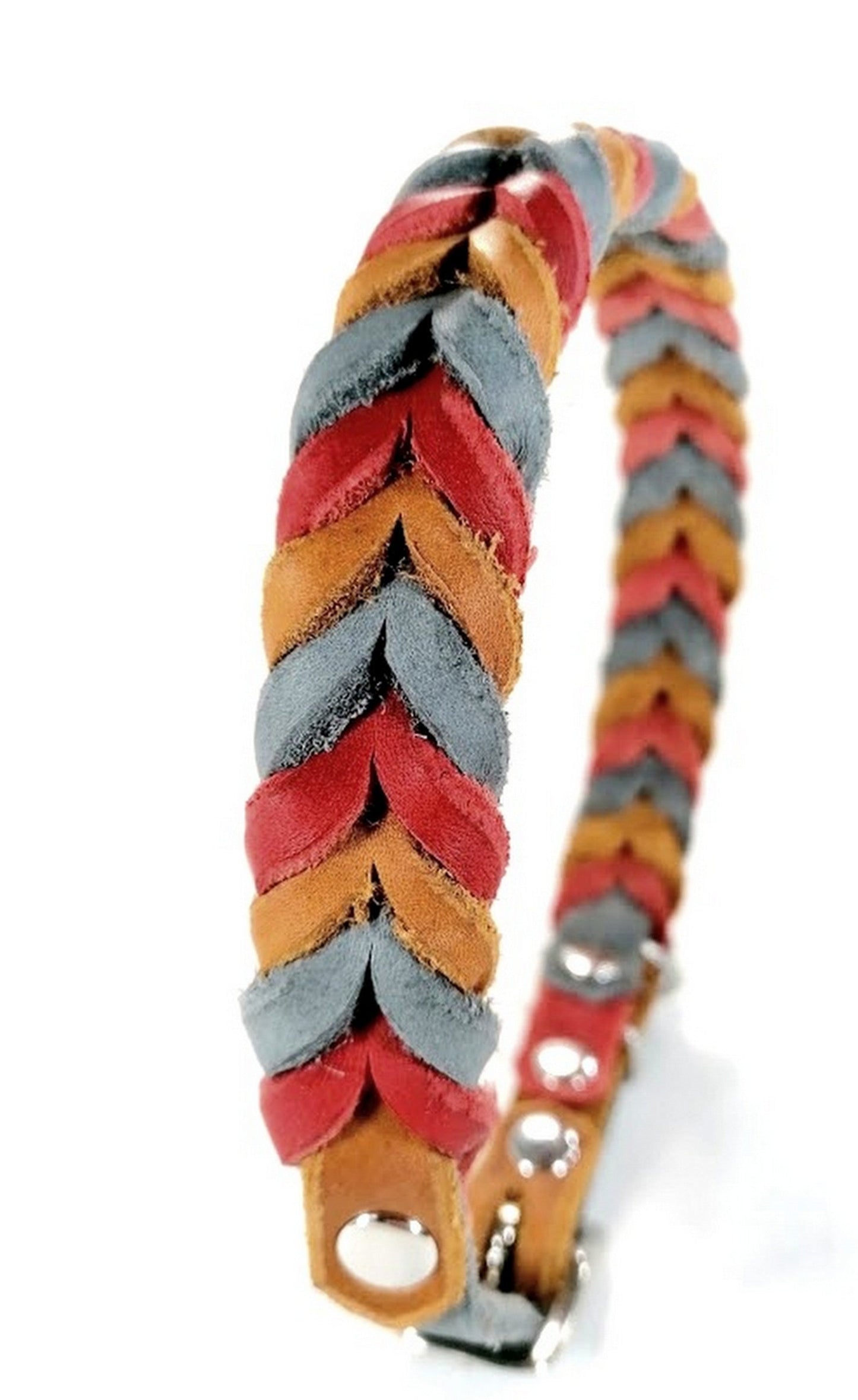 "Trio" Halsband dreifarbig geflochten, Fettleder, Leder, Hund