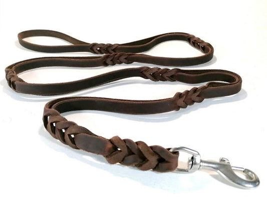 2 m "Basco" Handschlaufenleine , Leine Leder Fettleder geflochten, Hundeleine