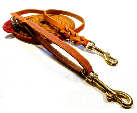 2,5 m mit zus. Karabiner in der Handschlaufe, Leine Leder Fettleder geflochten Hundeleine Führleine