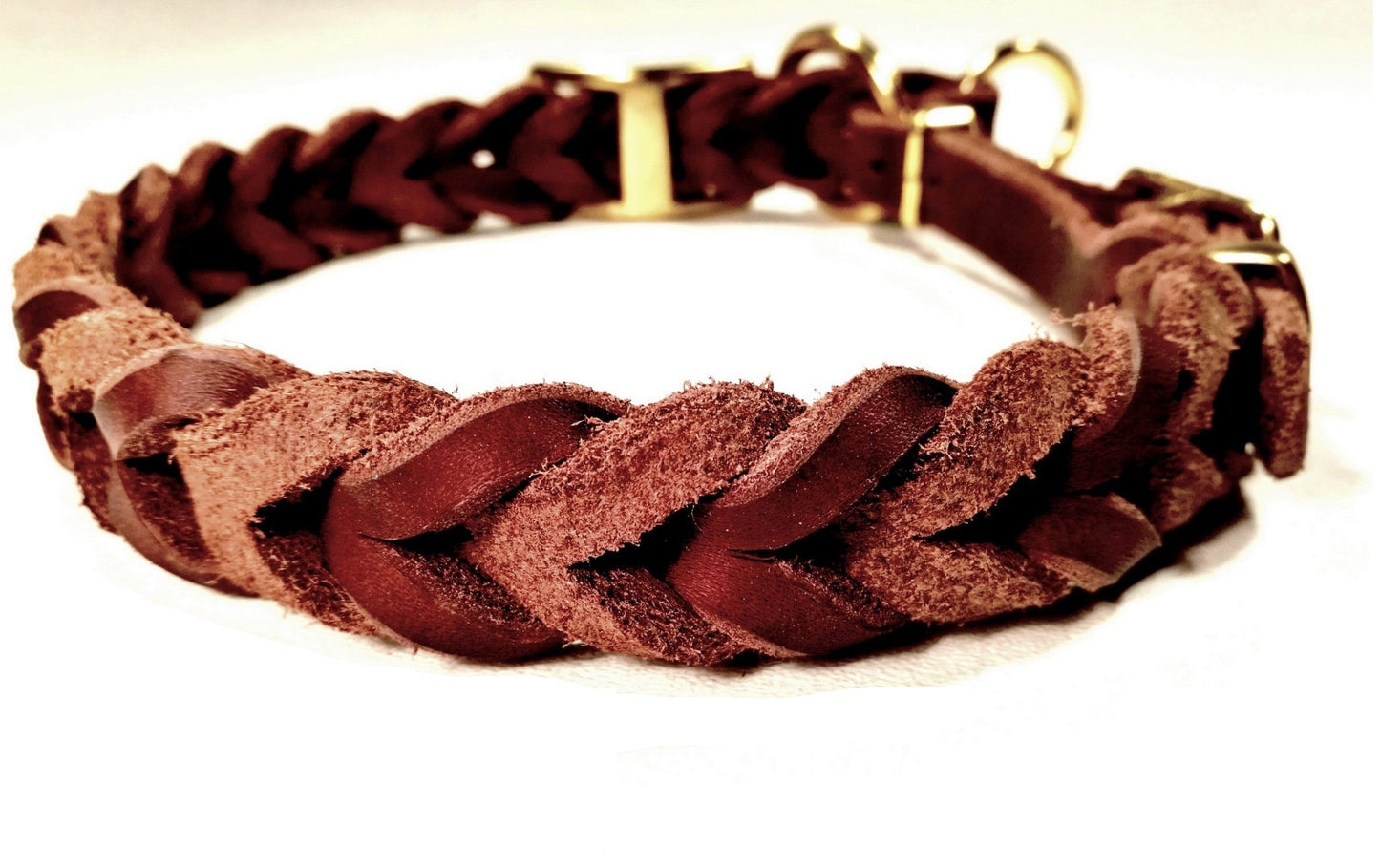 "Teddy" Zugstopp, Halsband geflochten, Leder, Fettleder, Hund