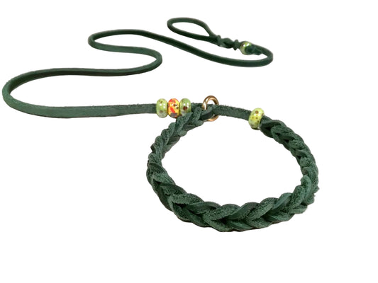 "Hugo" mit geflochtener Halsung, Halsband geflochten, Leder, Fettleder, Hund