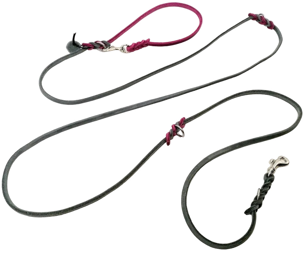 2,5 m dreifach verstellbar, mit Handschlaufe, Leine Leder Fettleder geflochten, Hundeleine