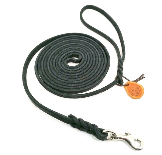 4 m mit Handschlaufe, Leine Leder Fettleder geflochten, Hundeleine