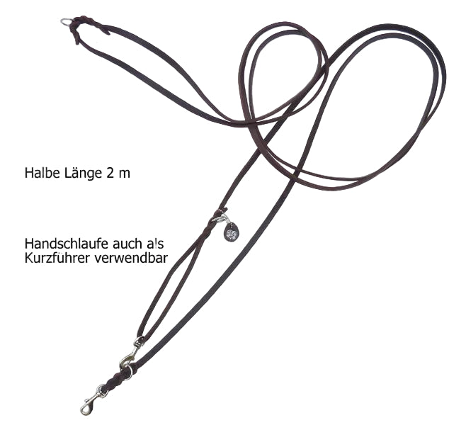 4 m, dreifach verstellbar, mit Handschlaufe, Leine Leder Fettleder geflochten, Hundeleine