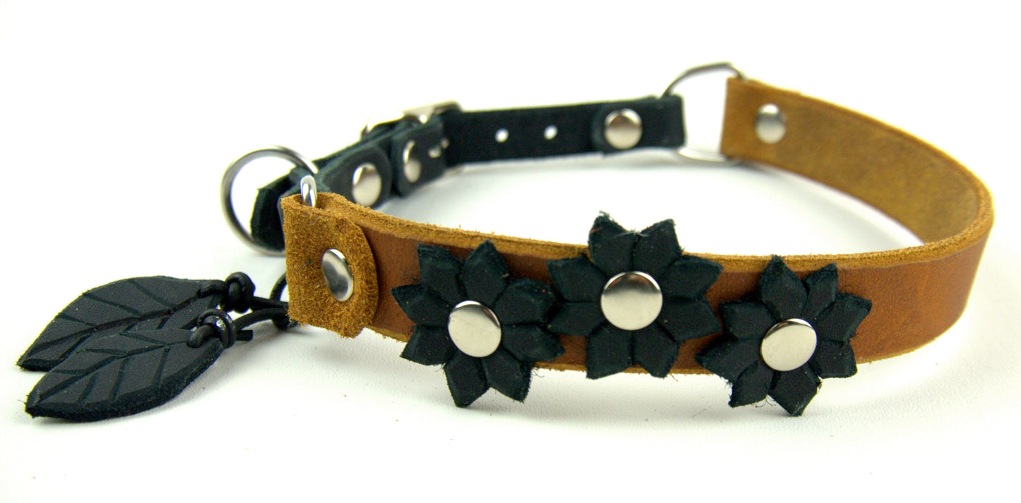 "Fleur" Halsband, Halsband geflochten, Leder, Fettleder, Hund