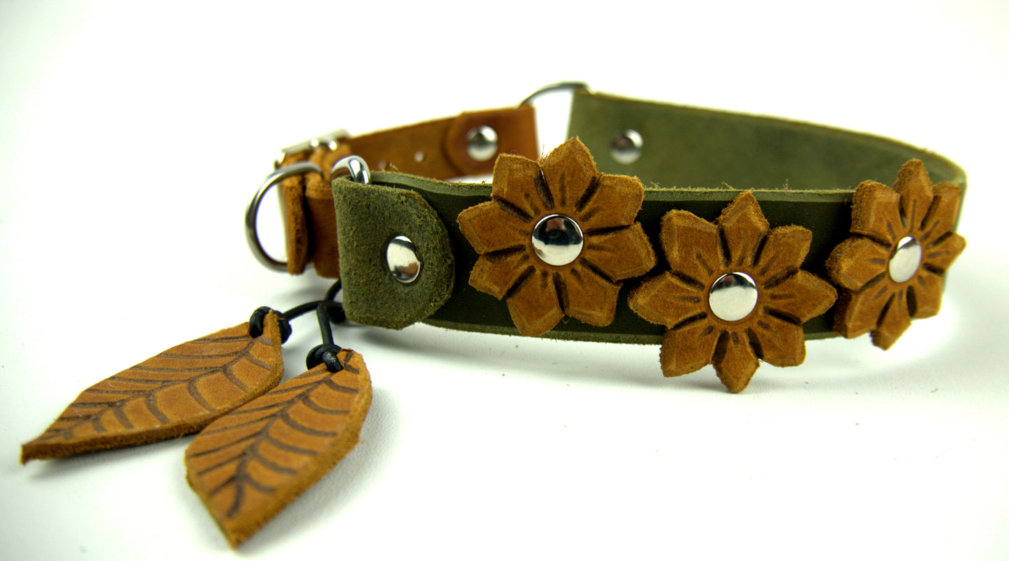 "Fleur" Halsband, Halsband geflochten, Leder, Fettleder, Hund