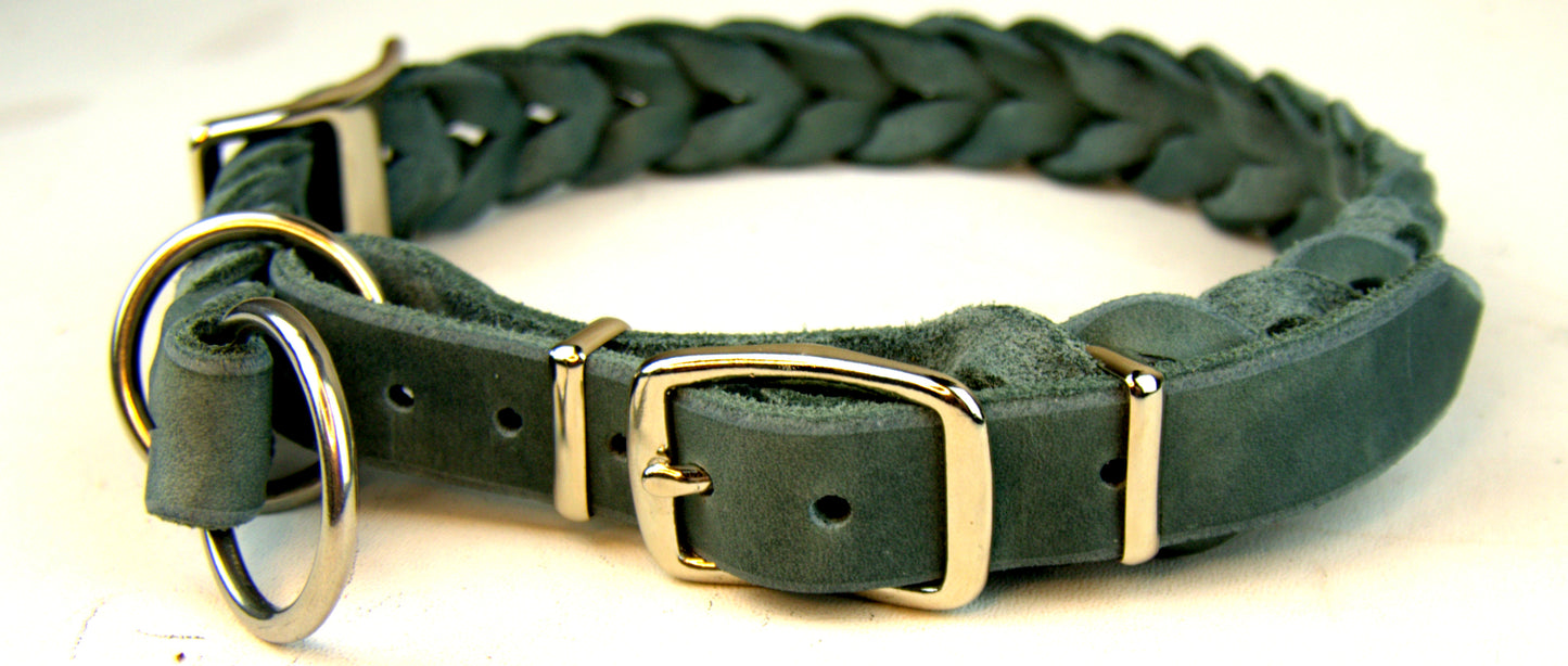 "Teddy" Zugstopp, Halsband geflochten, Leder, Fettleder, Hund
